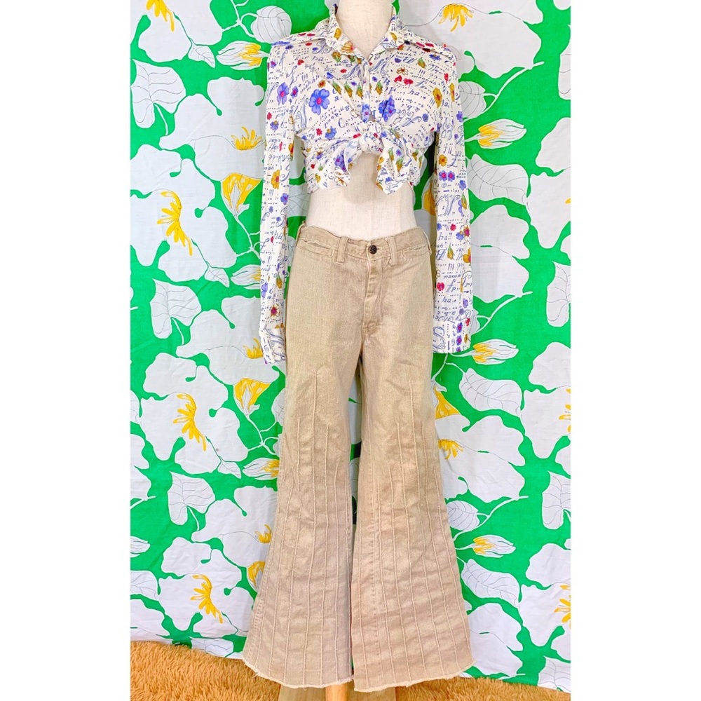 Rare Vintage 70s Khaki Patchwork Bell Bottoms